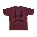 'Lee Scott Cross Face x Dead Canary' T-Shirt (Burgundy)-Blah-T-Shirt-Blah Records