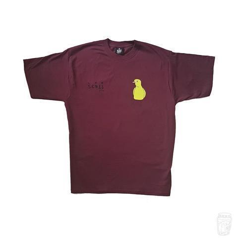 'Lee Scott Cross Face x Dead Canary' T-Shirt (Burgundy)-Blah-T-Shirt--Blah Records